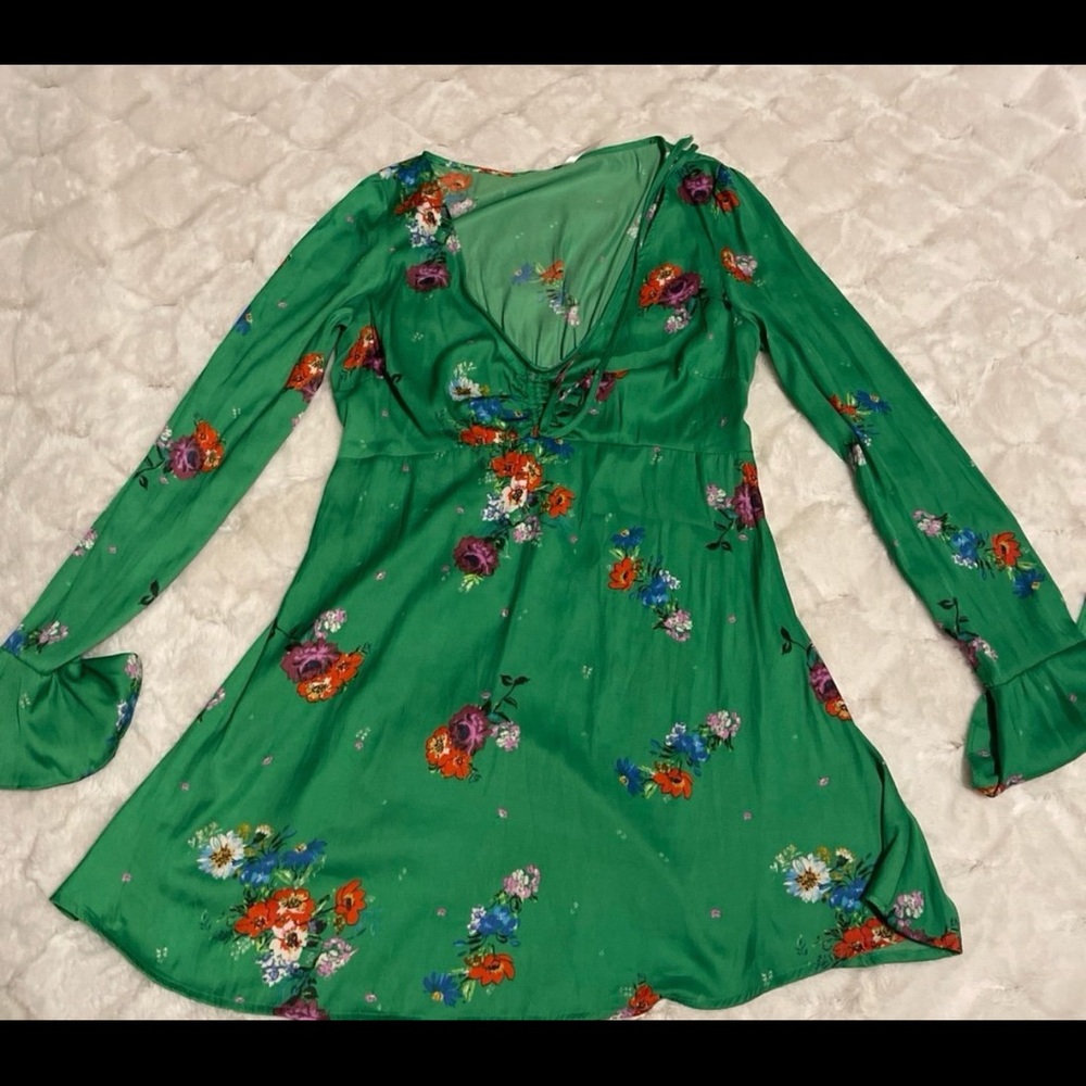 Free People Green Floral Mini Dress Size Small